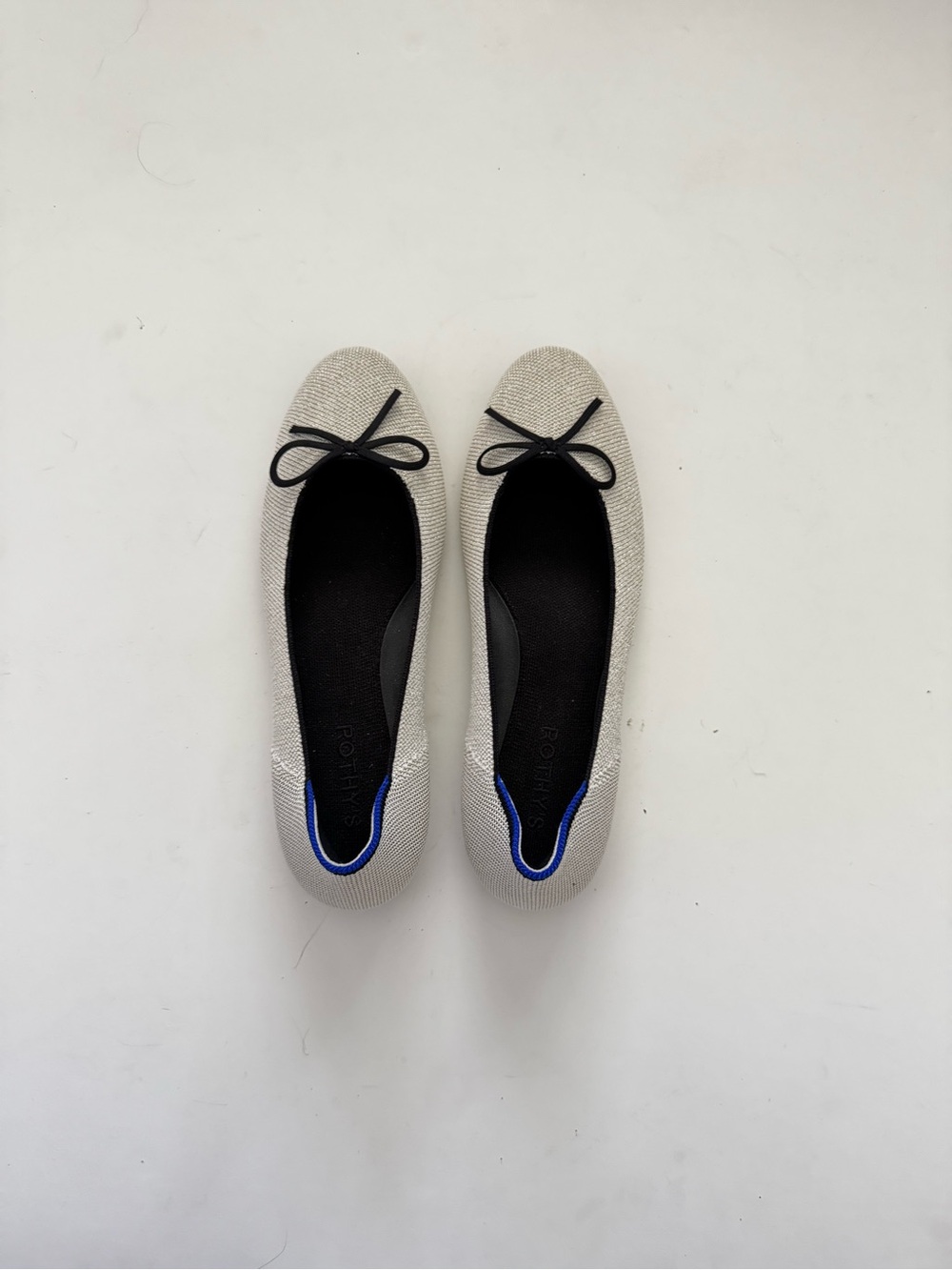Rothy’s The Ballet Flat Diamond Metallic with Black Bow Flats size 8.5